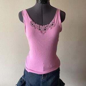 90s Vintage Mauve Pink Cami Cotton Tank Fairy Whimsy | Size M